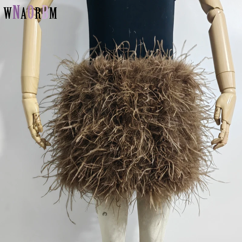 Minissaia de penas reais, roupas sexy com cintura elástica, clube, festa de dança, carnaval, saia curta pode ser personalizada em tamanho