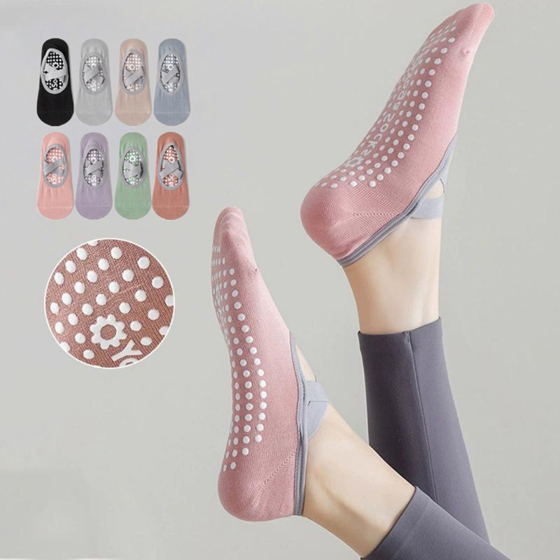 Breathable Towel Bottom Pilates Socks Women Silicone Non-Slip Bandage Yoga Socks Ladies Ballet Dance Gym Workout Cotton Socks