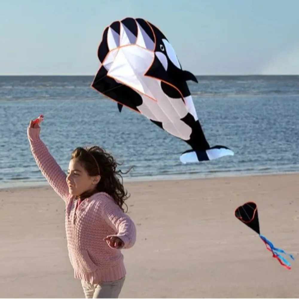 2.2m Large Whale/Dolphin Kite Good Flying Single Line Soft Kite Long Tail 100 Meter Kite Line Plastic Flying Toy