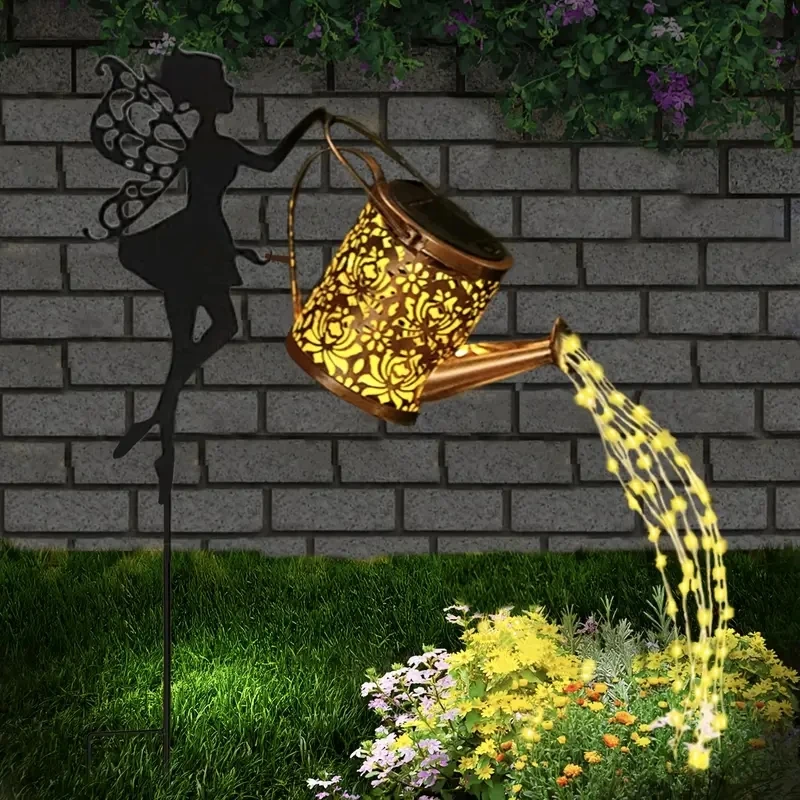 1 peça de luzes solares para regador, luzes de fadas para jardim em cascata ao ar livre, luz de projeção de chaleira solar