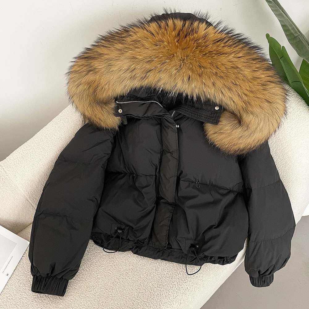 OFTBUY 2024 Luxe Grote Echte Wasbeer Vossenbont Capuchon Puffer Jas Vrouwen Winter Korte Parka Witte Eendendons Warme Waterdichte Jas