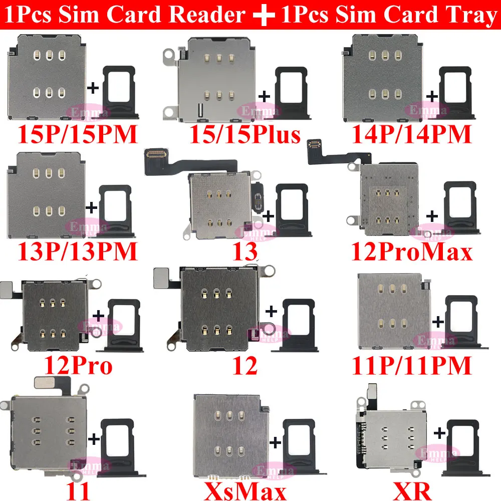EmmaHelp Conector de lector de tarjetas SIM dual Cable de cinta flexible para iPhone 11 XR 12 13 14 15 Pro Max Soporte de ranura para bandeja de tarjeta SIM. Color de observación de la tarjeta SIM