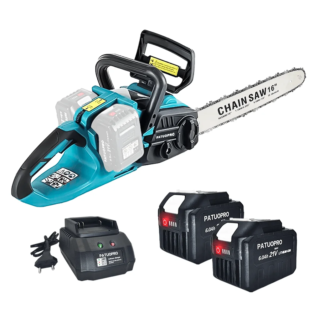 PATUOPRO 42V Brushless Electric Saw 16 Inch Cordless Chainsaw Handheld Power Tools Woodworking Cutter For Makita 18V Battery