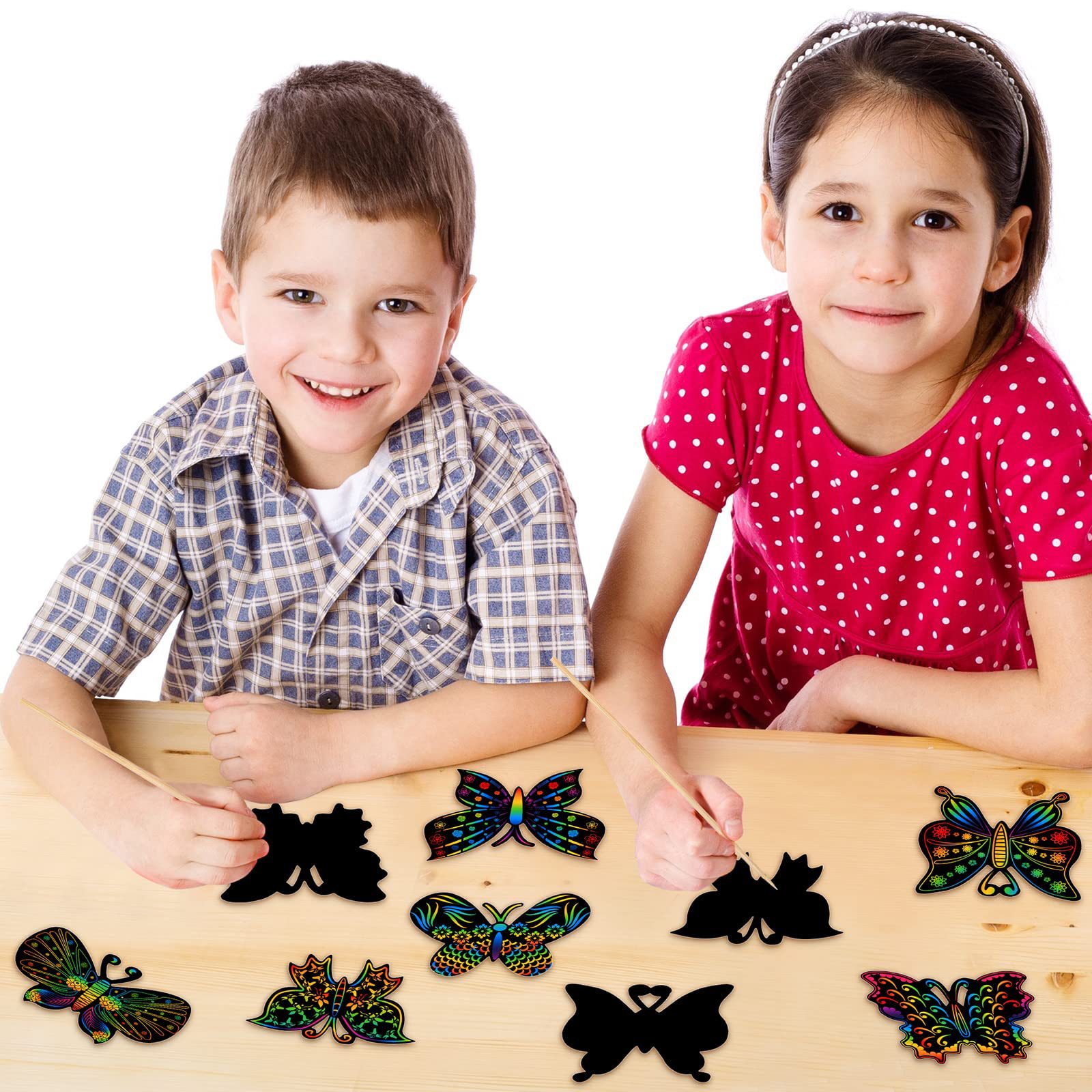 12/6Pcs Set Magic Scratch Art Butterfly Scratch Drawing Paper Bookmarks Kids Painting Book Creative Card Sticker Crafts Kids Toy