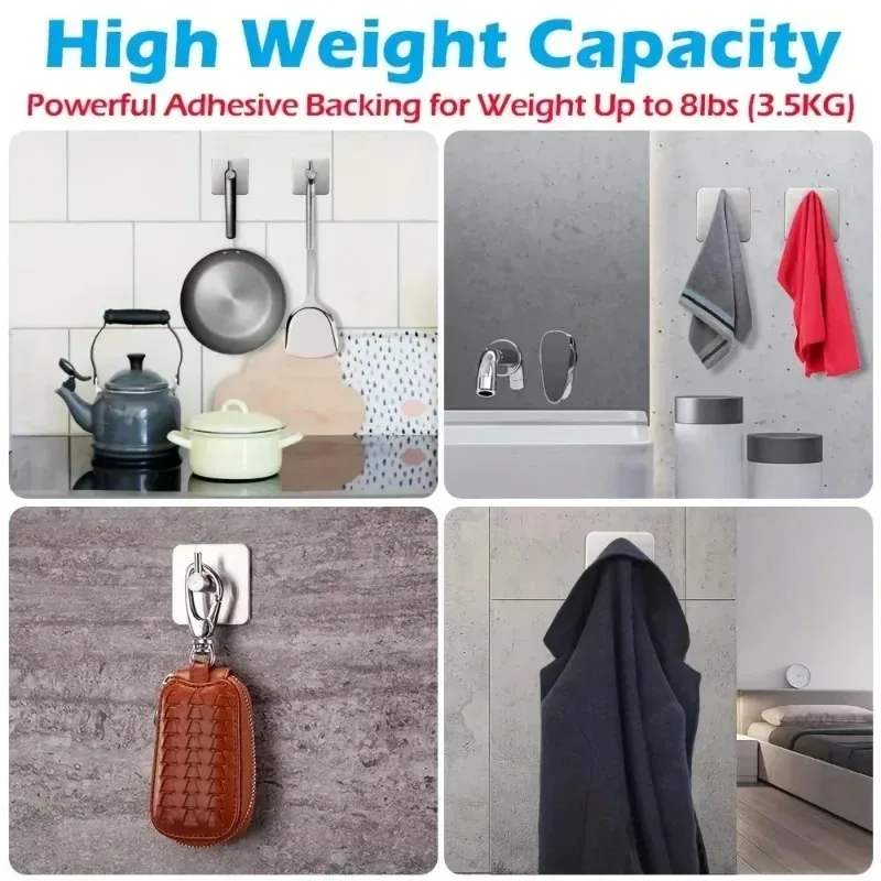 Ganchos de toalla autoadhesivos de acero inoxidable 304, ganchos de pared adhesivos para el hogar, abrigo, bata, accesorios de organización de baño, 4 Uds.