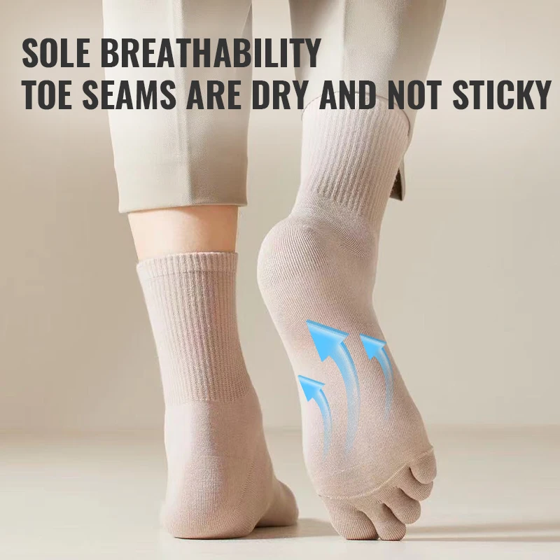MiiOW, 5 pares de calcetines largos de cinco dedos para hombre, conjunto de banda de Lycra, desodorante, antibacteriano, deportivo, medias con punta abierta, calcetín informal de algodón puro