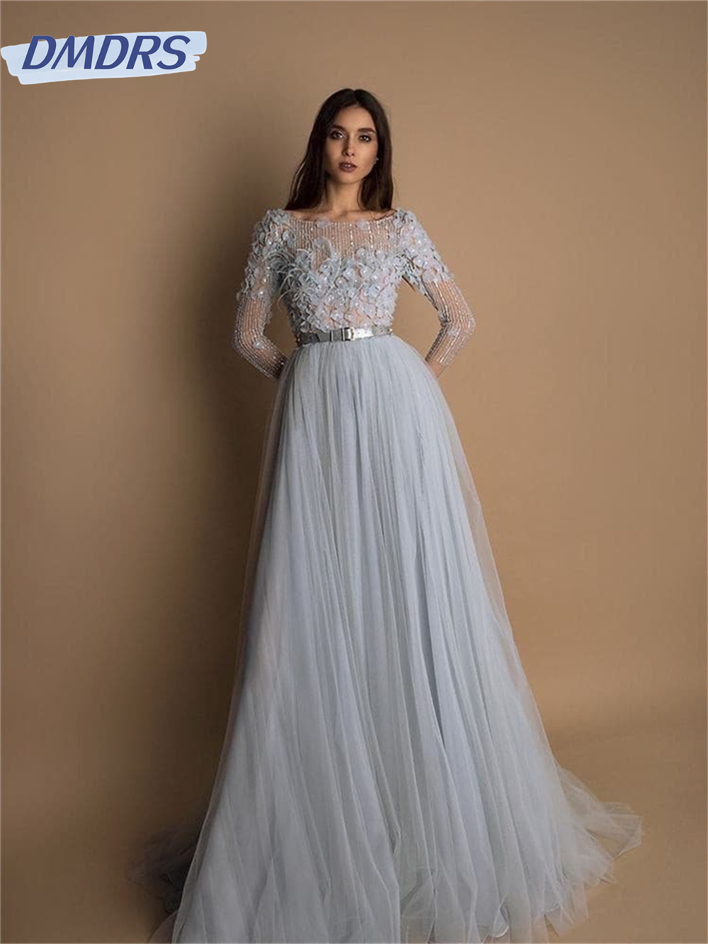 Romântico em torno do pescoço tule vestido de noite personalizado 2025 elegante renda apliques vestido simples até o chão vestidos de novia