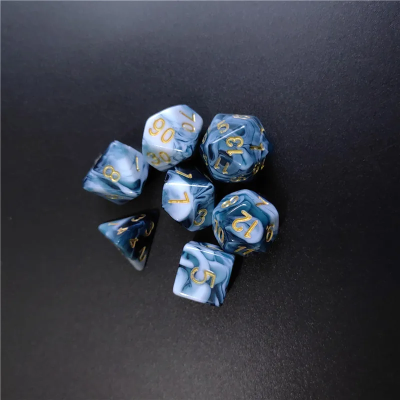 7 pçs 1 conjunto de dados mnd estilo cor dupla novo conjunto acrílico d4 d6 d8 d10 d12 d20 dados multiface trpg dungeon jogos de tabuleiro