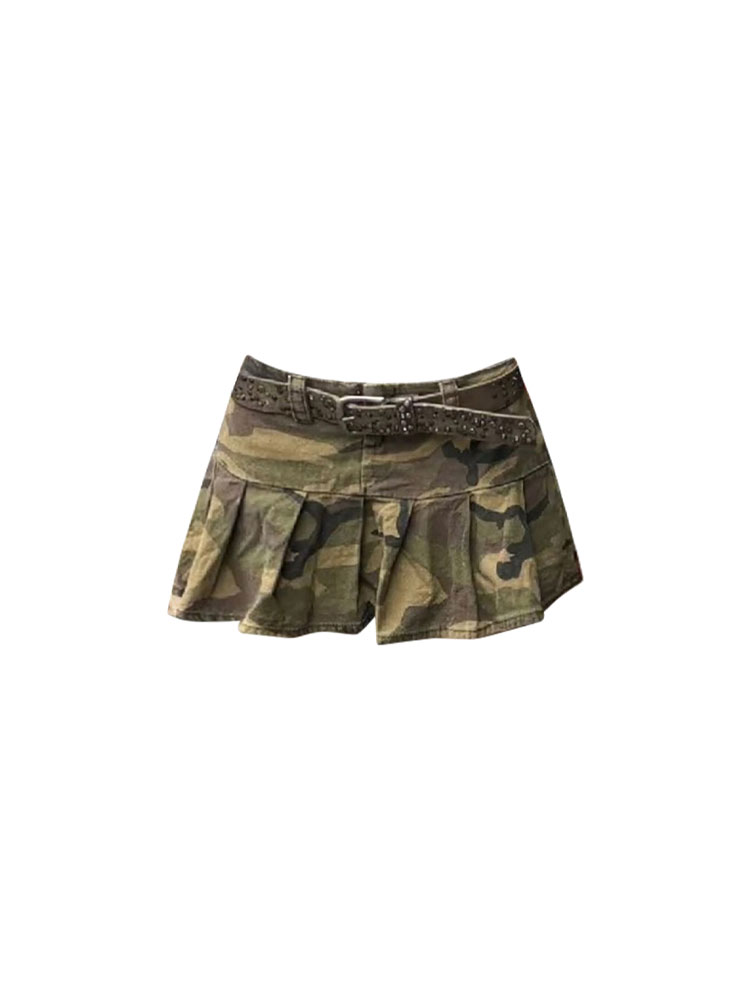Verano Mujer E-girl moda camuflaje Mini Falda plisada vaquera 2000s estética Gyaru Coquette caliente Y2k ropa de calle Harajuku Tide