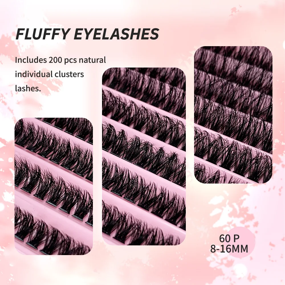 MJ DIY Lashes ชุดขยายขนตา 200 PCS Clusters Lash Bond และซีลเครื่องมือแต่งหน้าสําหรับติดกาวขนตากาวอุปกรณ์เสริม