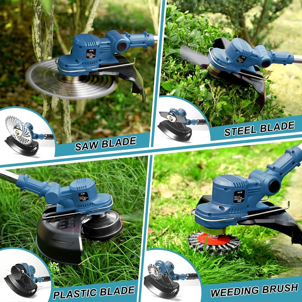 Cordless Lawn Mower Brushless Motor Electric Grass Trimmer Adjustable Length Angle Telescopic Pruning Garden Tools Wire Wheel