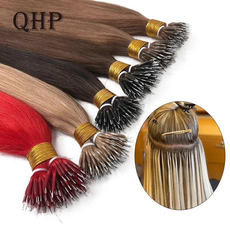 Extensões de cabelo humano natural, nano anéis retos, brasileiro, remy, micro contas, extensão de cabelo, 0.8g/1g/fio, 50 peças/conjunto 12 "-26"