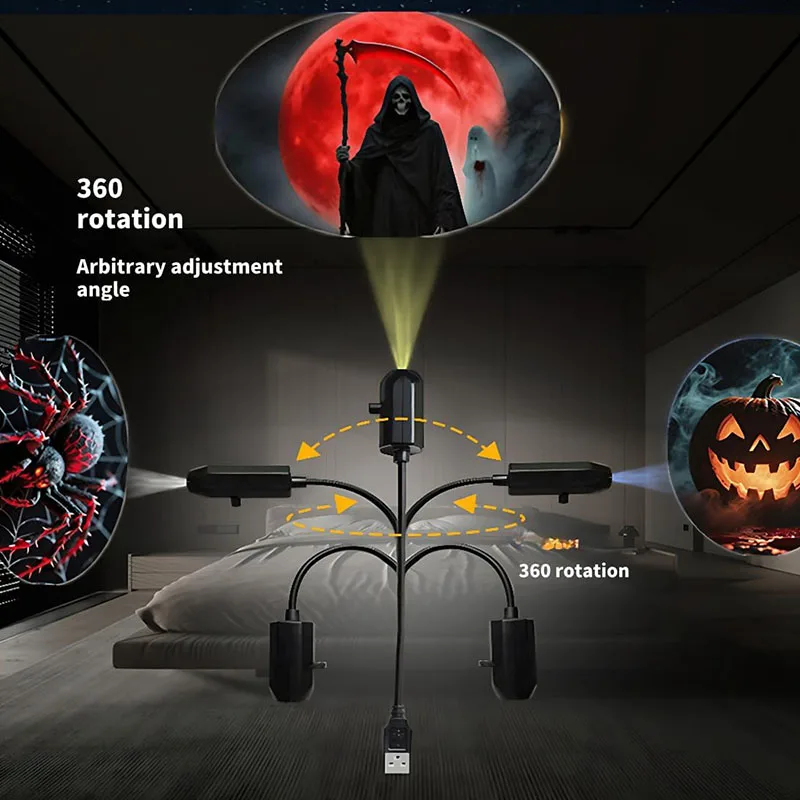 Lampe de Projection de crâne, conception de motif commutable, veilleuse Led Portable alimentée par USB pour décoration murale de plafond de pièce, cadeau d'halloween