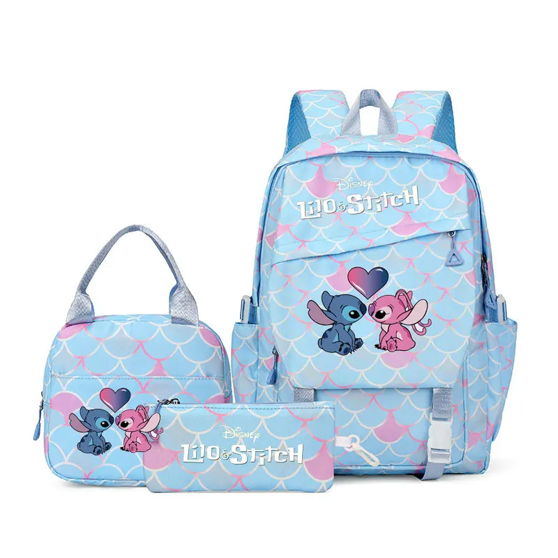 Set di zaini con stampa anime Lilo & Stitch con borsa per il pranzo e borsa per matite, zaino da esterno leggero e traspirante di grande capacità