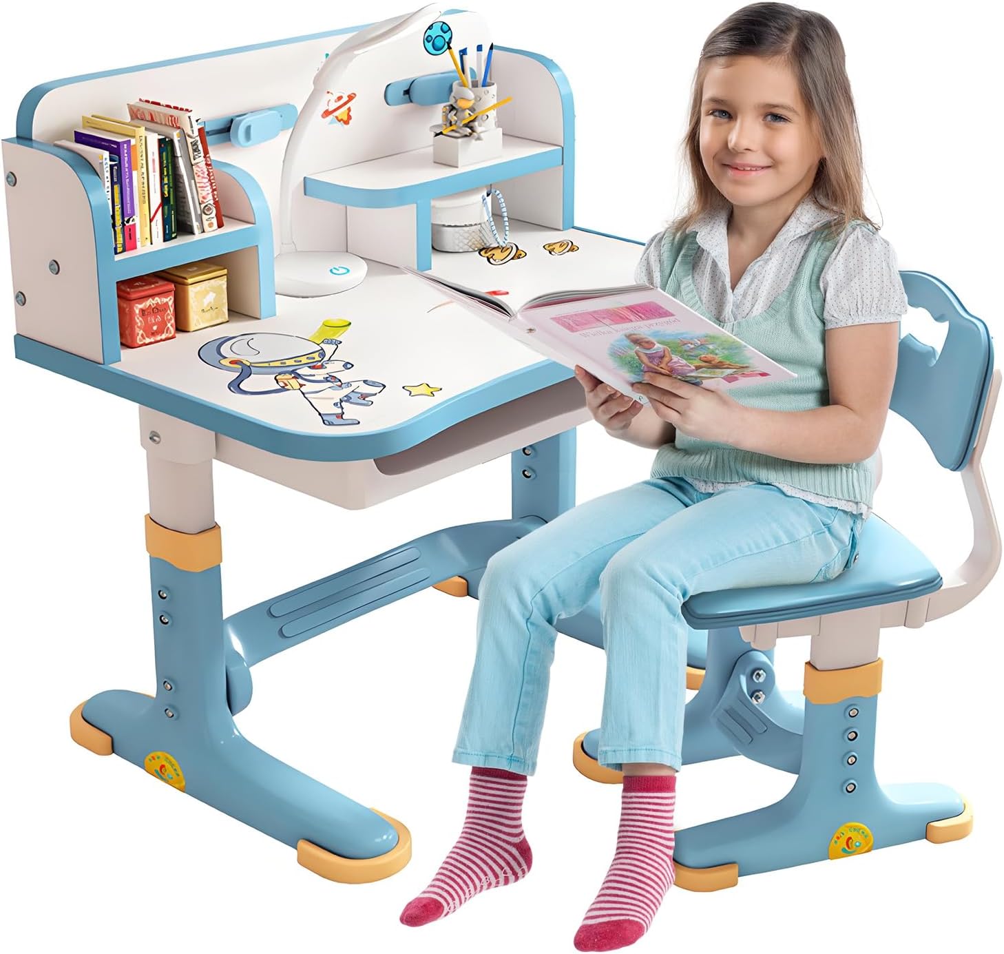 Erweiterte Desktop-Kinder-Schreibtisch-Chair-Set, adjustable Höhe ergonomische Kinderstudientisch und Chair, multifunctional Leernsta