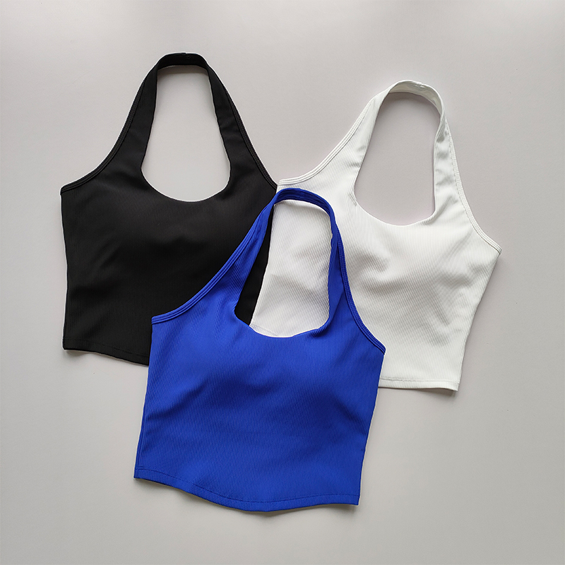 Copa de una pieza para mujer, novedad de verano 2023, Sujetador deportivo a prueba de golpes para correr, sujetador colgante con cuello en la espalda, camiseta sin mangas para Fitness