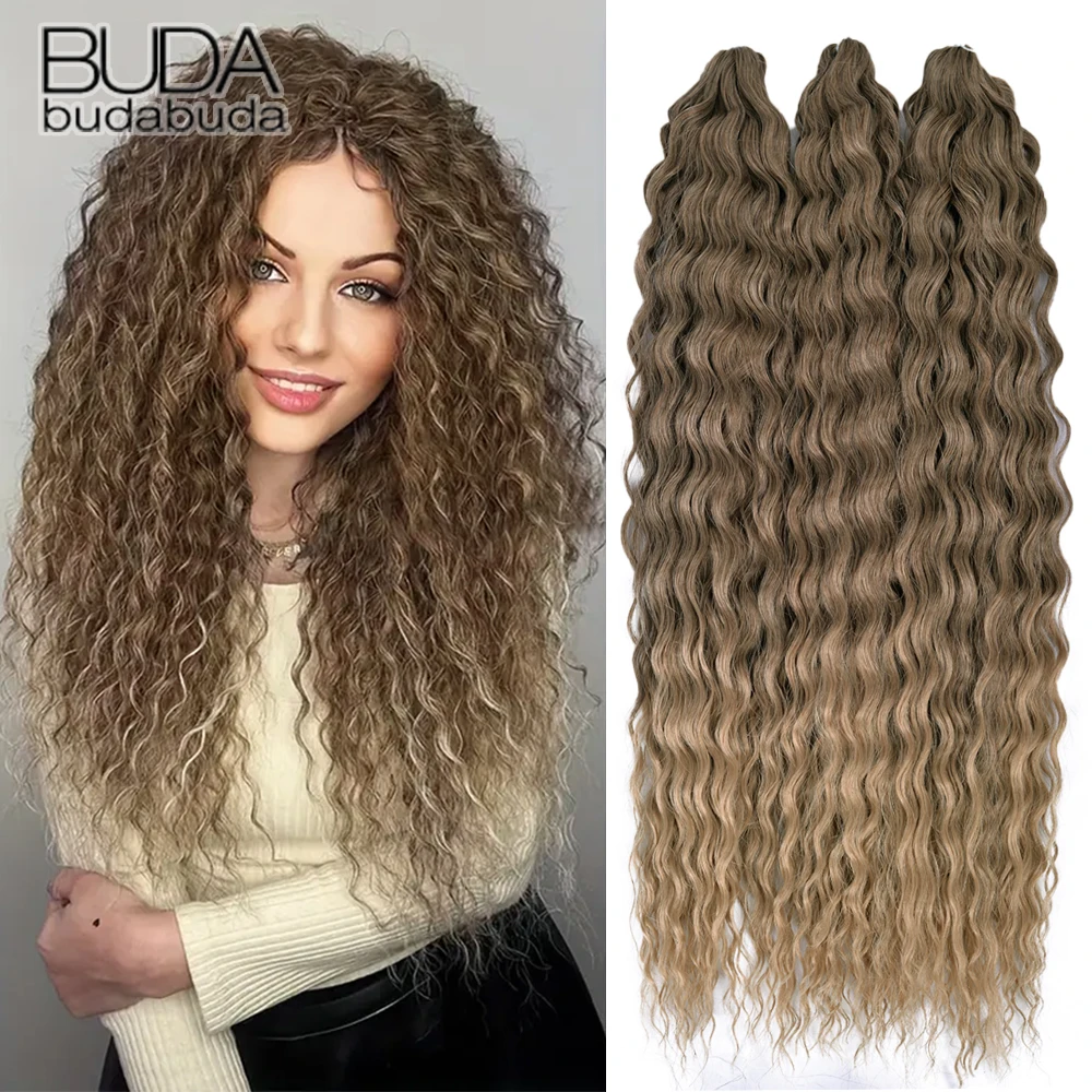 Ariel Curl Hair Water Wave Twist Crochet ผมธรรมชาติ Afro Curls สังเคราะห์ Ombre สีบลอนด์ 22 นิ้ว Deep Wave Braiding Hair Extension