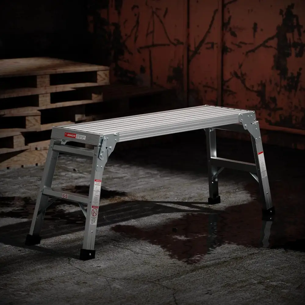 Aluminum Work Platform Step Ladder Bench Scaffolding 225lbs Load Capacity Non-Slip Medium Folding Stool Ideal Home Garage Office