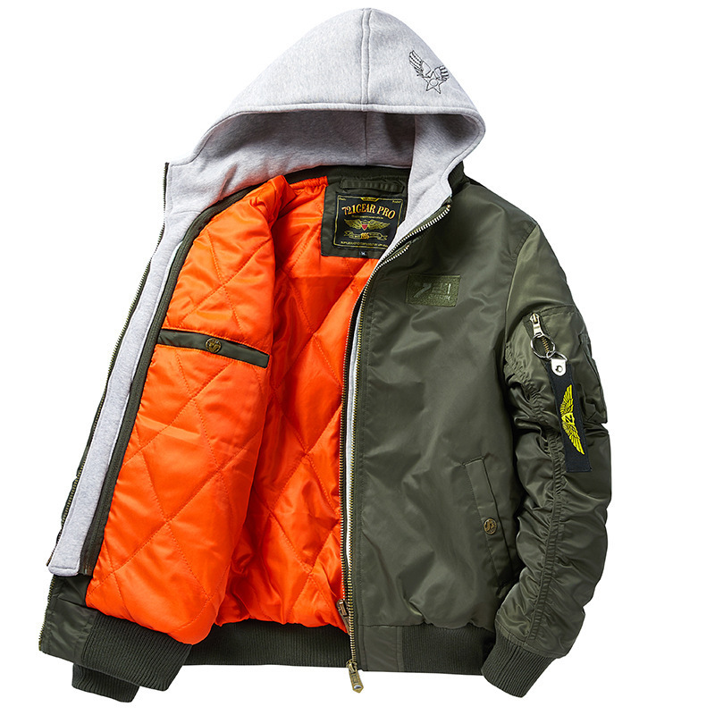 Zimowa gruba kurtka bomber z kapturem męska wojskowa wiatrówka z wieloma kieszeniami płaszcze sił powietrznych męskie jesienne Streetwear kurtki baseballowe