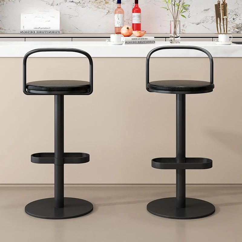 Home Wooden Adjustable Backrest Chair Designer Elevated Foot Stool Bar Front Desk Iron Seat Nordic Simple Bar Stool