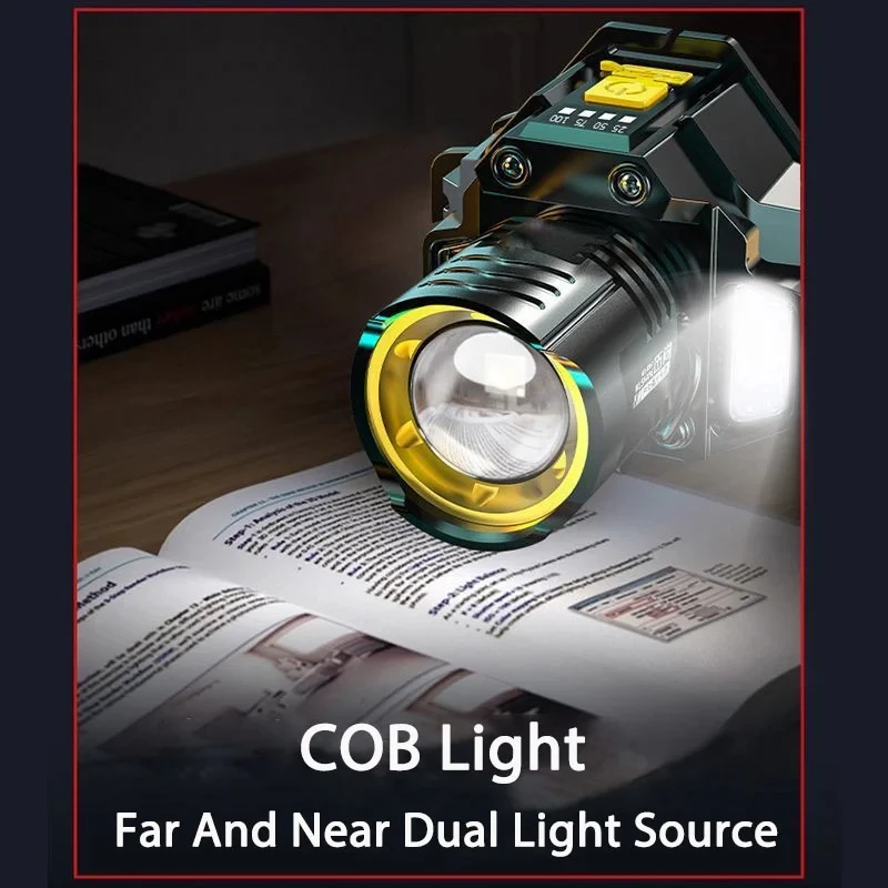 Sensor Headlamp LED Head Flashlight Powerful COB Headlight Head Torch Built-in Battery USB Rechargeable Fishing Camping Lantern