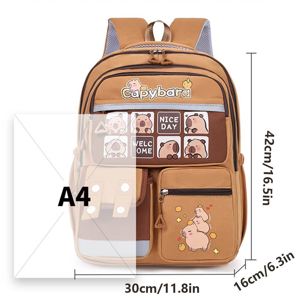 대용량 Capybara 배낭 조절 가능한 스트랩 나일론 귀여운 동물 Bookbag 경량 멀티 포켓 학생 학교 가방