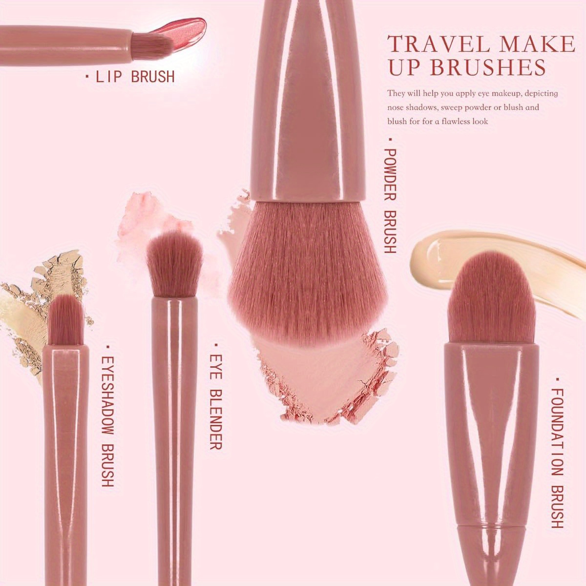 Travel Makeup Brush Set, 5-Piece Professional Mini Makeup Brush Set, Multiple Brush Heads, Compact And Portable, With Storage Bo