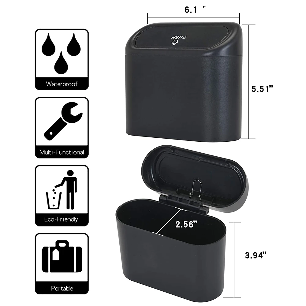 Mini cubo de basura colgante portátil para coche, cubo de basura con tapa, para coche, oficina, hogar, accesorios de cubo de almacenamiento automático