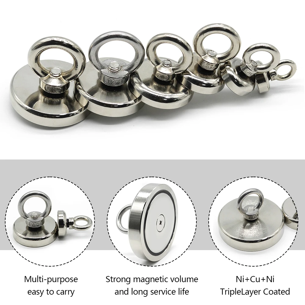 D16 ~ D42mm Ímã de pesca de neodímio super forte N52 Ímã de terras raras resistente com furo escareado Orebolt de salvamento magnético