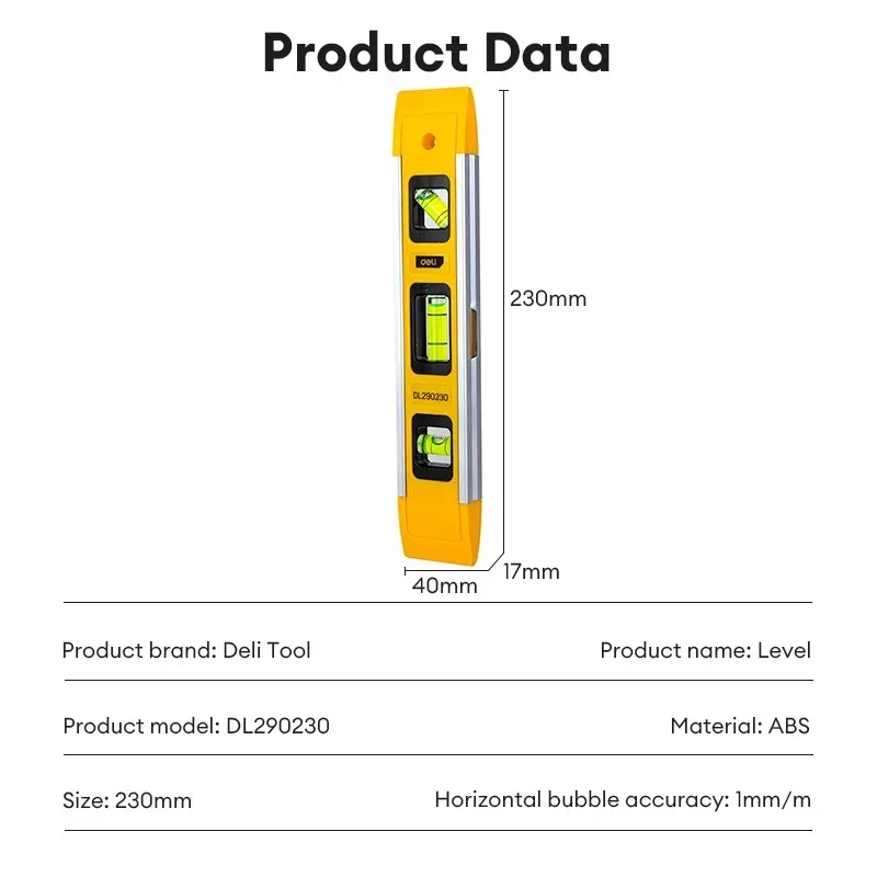 9 Inch Torpedo Level, Magnetic Box Level with 45°/90°/180° Bubbles, Shock Resistant Bubble Level Tool for Measuring
