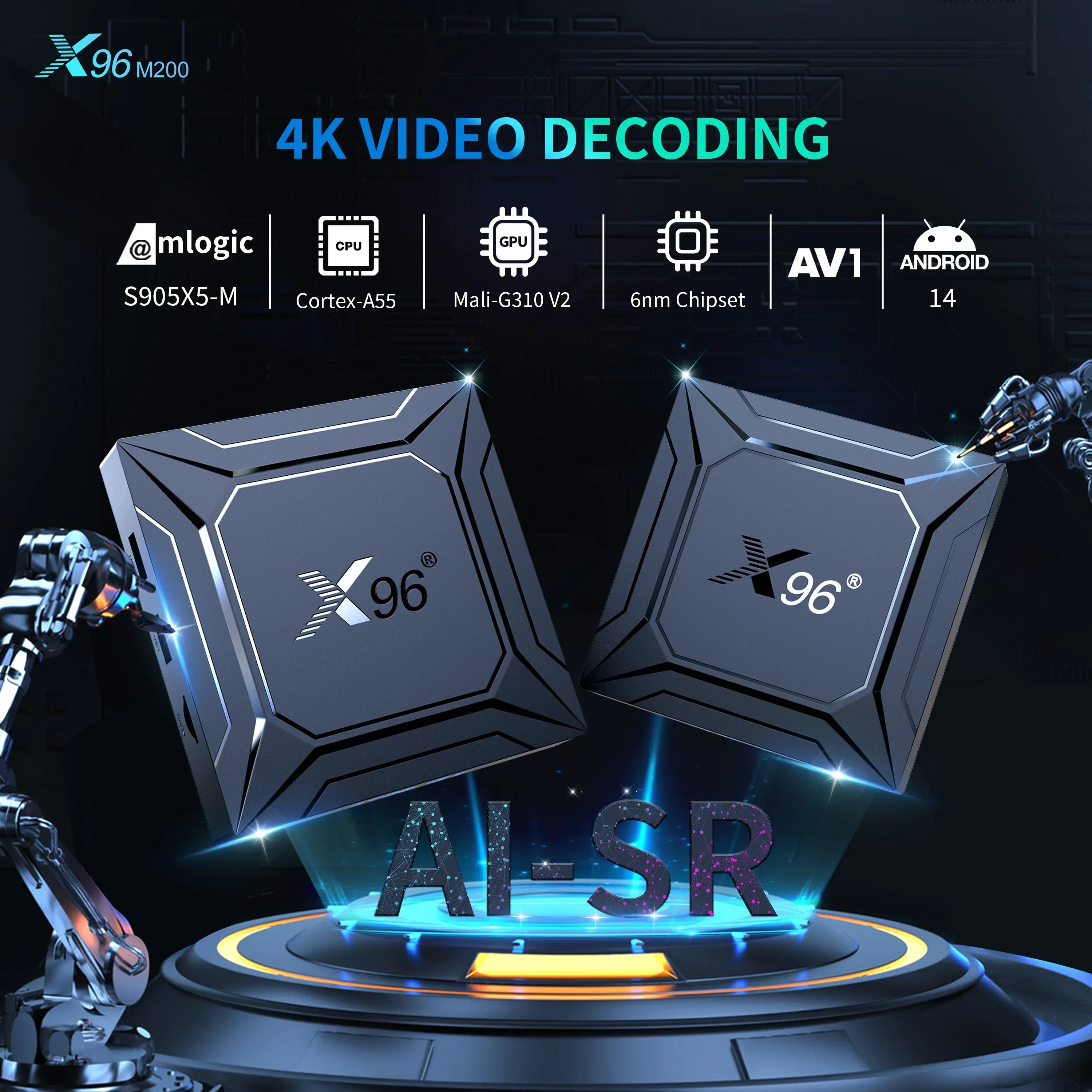 X96 M200 Android 14 Fast Smart TV BOX 4GB 64GB Amlogic S905X5M 1000M AV1 BT TVBOX 2.4G e 5G Dual Wifi 2 g16g/4 g32g Media Player