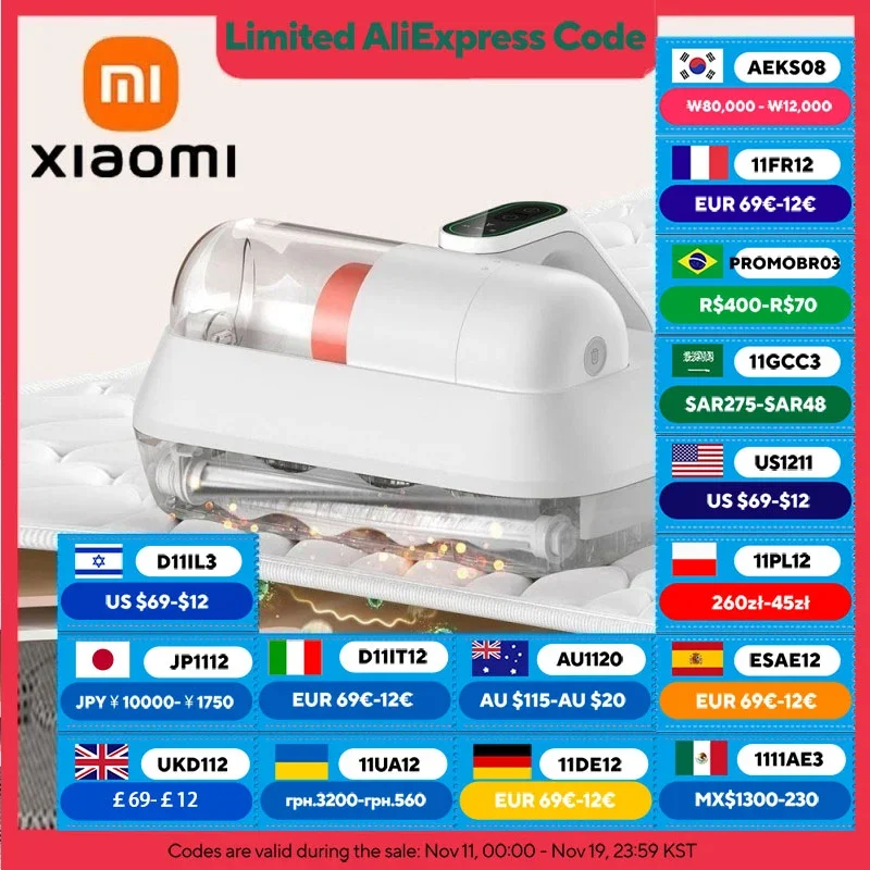 XIAOMI MIJIA щетка для удаления клещей Pro пылесос 14 кПа домашняя одеяло для кровати УФ-стерилизация дезинфекция ручные пылесосы