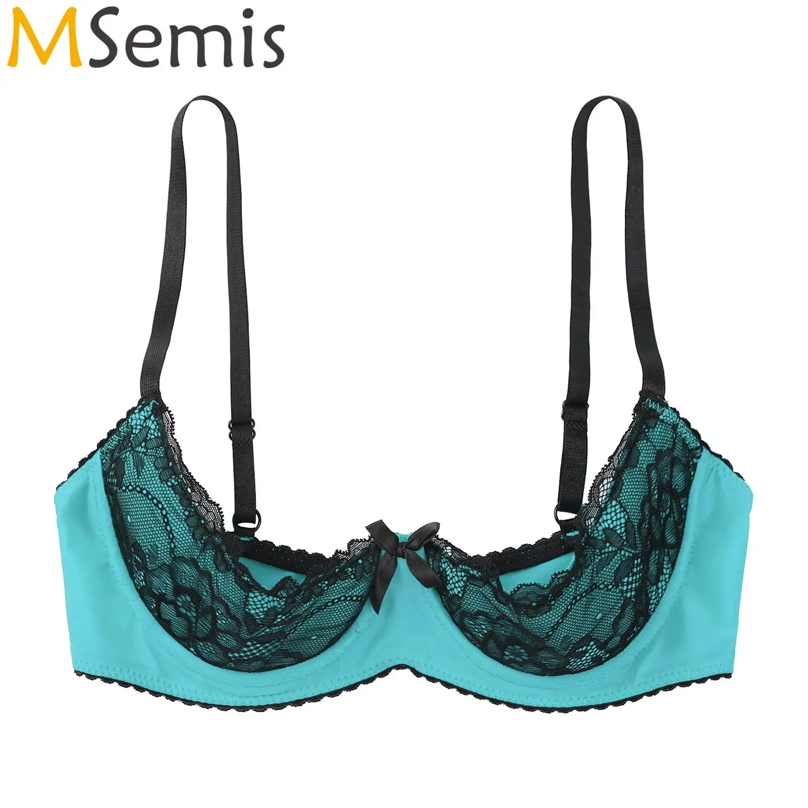 Womens Lingerie Open Breast Exposed Bra Top Adjustable Spaghetti Straps Underwire Half Cup Lace Push Up Balconette Bra Underwear