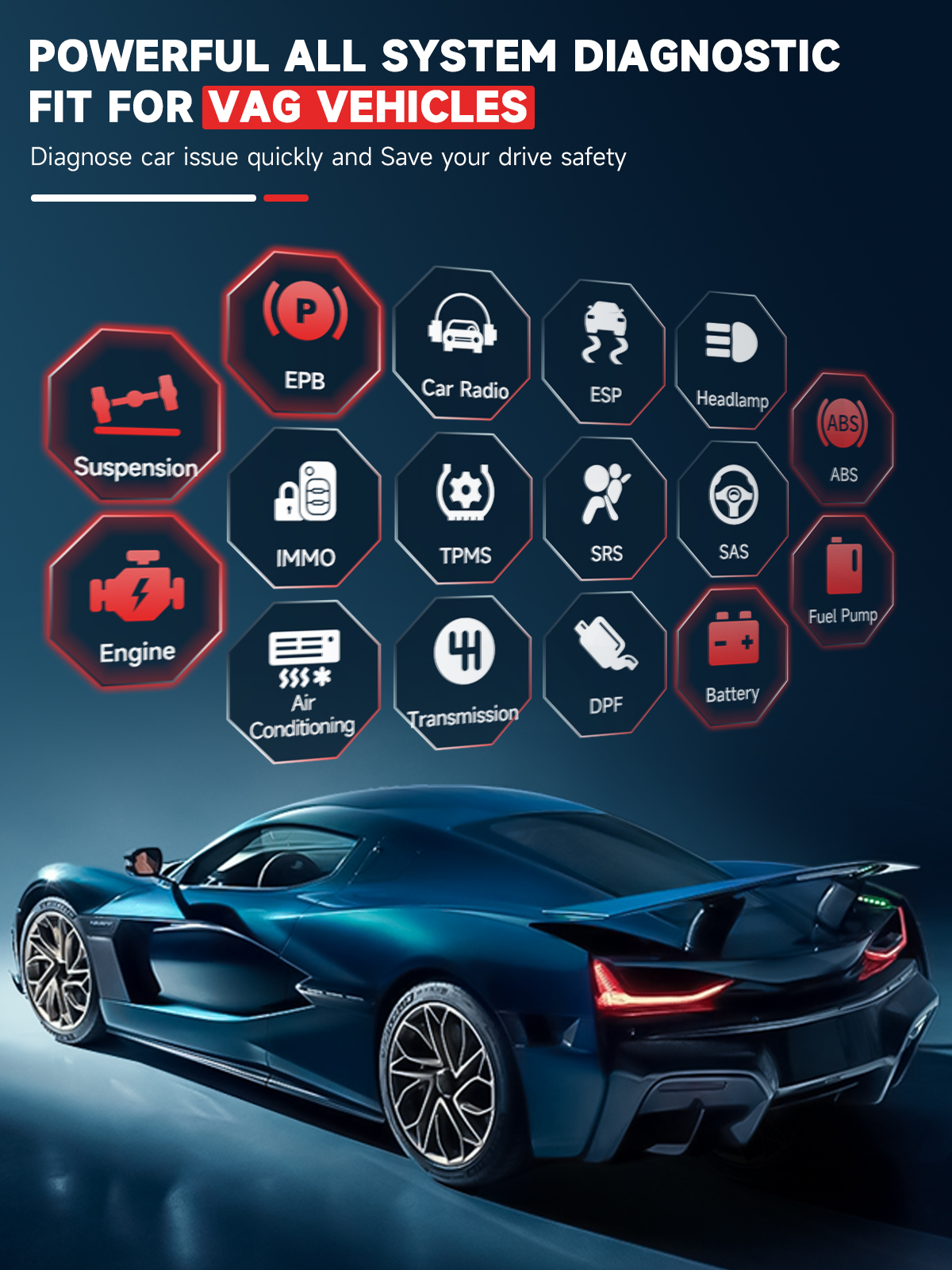 Ancel VD700 OBD2-Scanner, Auto-Codeleser, komplettes System-Diagnose-Scan-Tools, EPB, ABS, DPF, TPMS, Öl-Reset für VW, Audi, Skoda, Seat