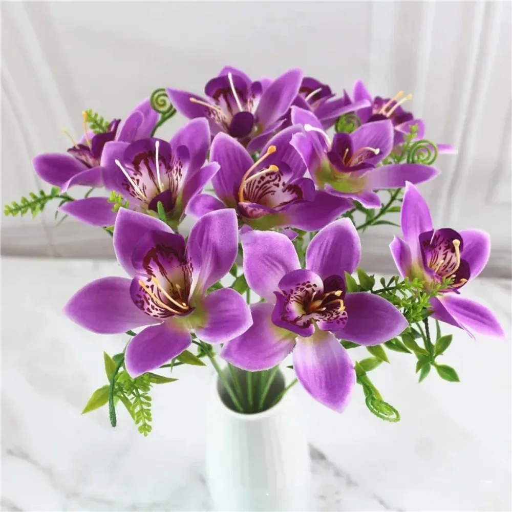 8 Pz/bouquet Artificiale Orchidea Flore Seta Bianca Finto Orchidea Fiore FAI DA TE Matrimonio Indietro Strada Casa Scrivania Vaso Accessori Finte Flores