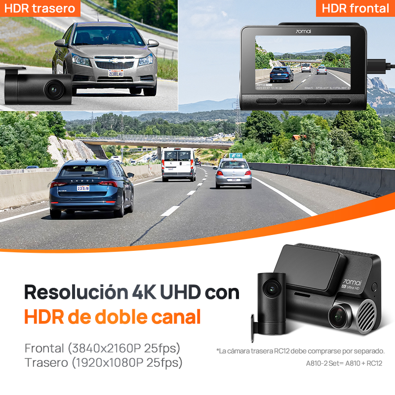 70mai 4K Dash Cam A810 Ultra HD GPS incorporado ADAS grabación automática 150FOV detección de movimiento 70mai A810 4G coche DVR soporte cámara trasera
