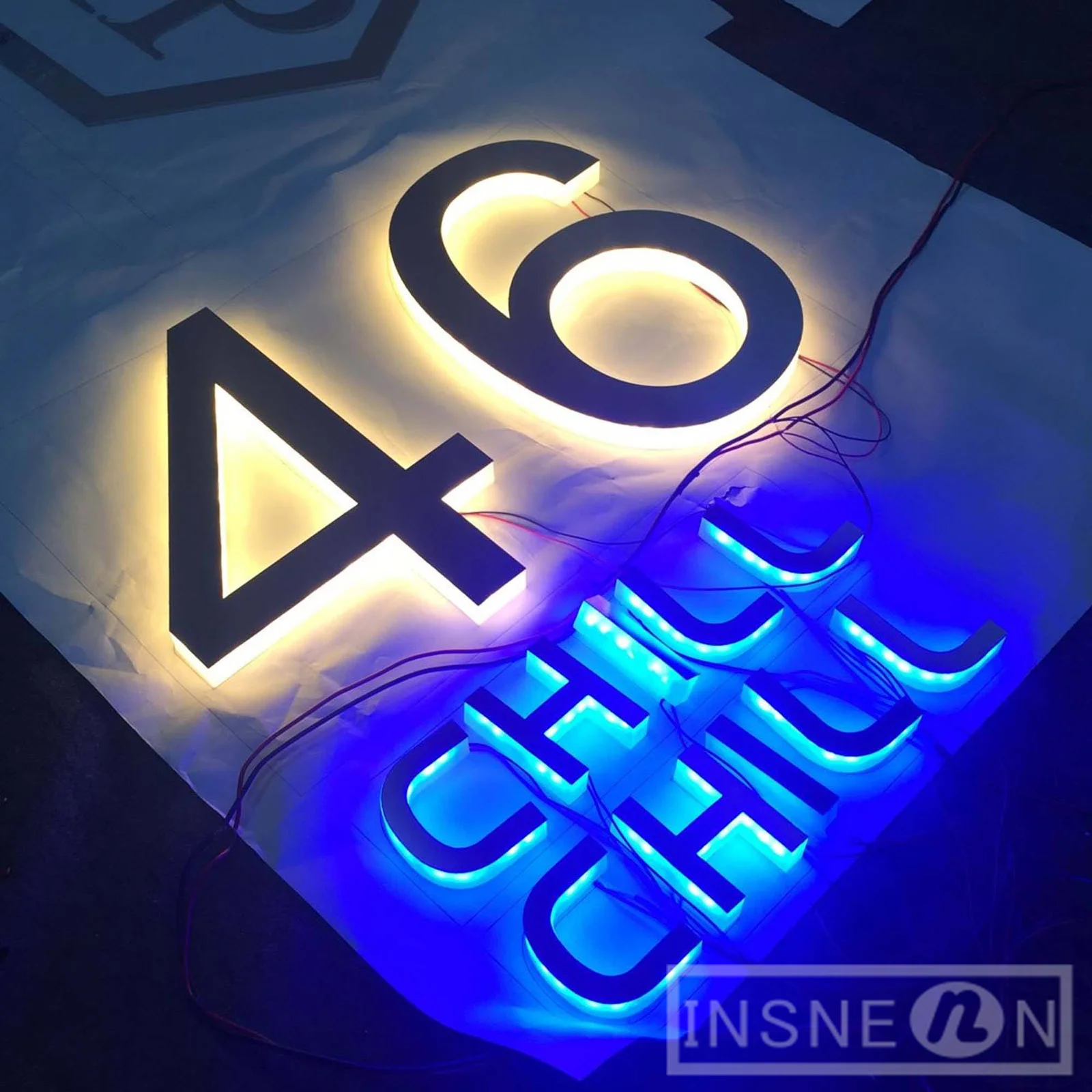 3D 금속 집 번호 맞춤형 조명 사인, 후면 조명, 야외 문짝 마커, 홈 호텔 벽 LED 문자