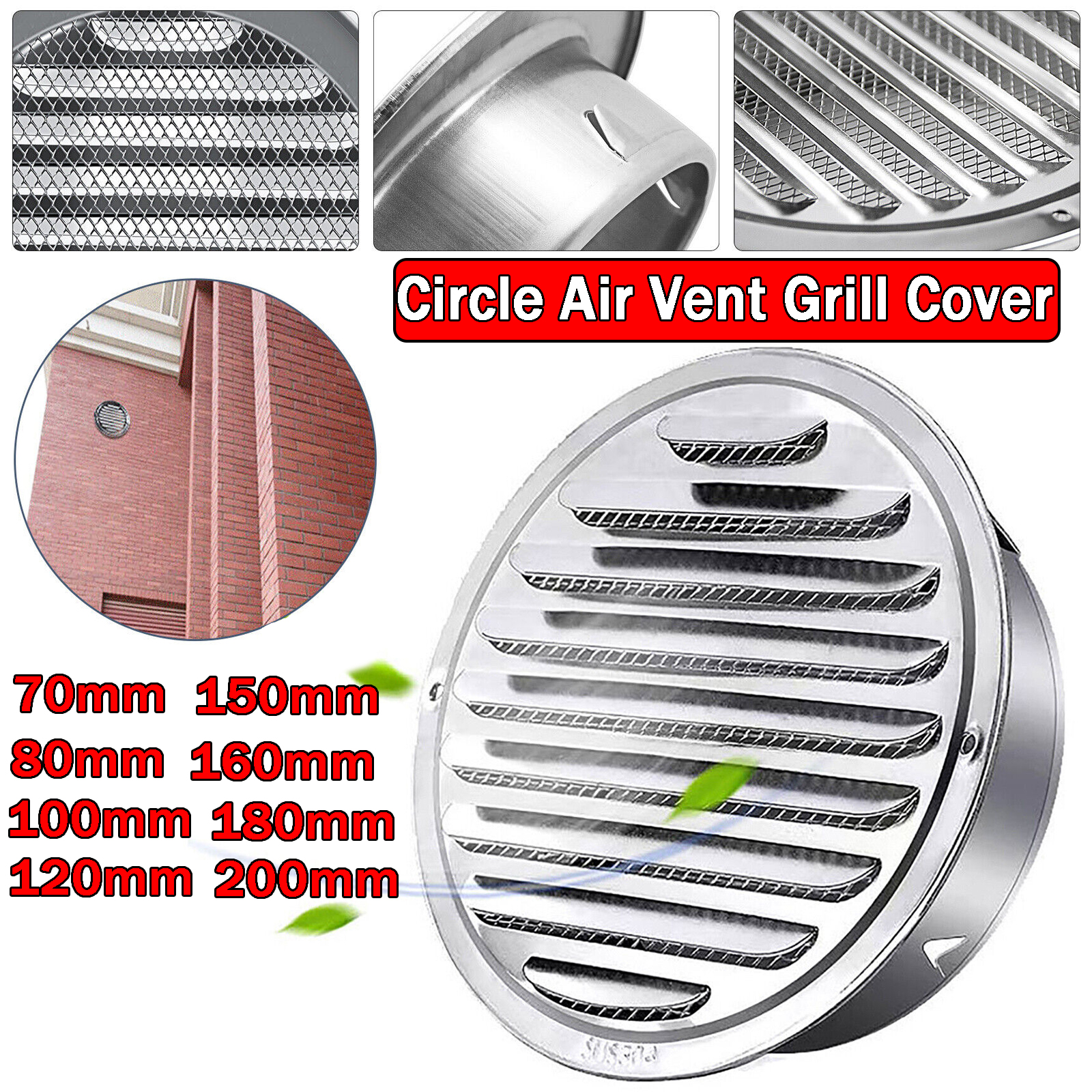 Вентиляционная решетка 70-200 мм из нержавеющей стали, гриль от насекомых, вентиляционная крышка круглой формы, вентиляционное отверстие из нержавеющей стали для предотвращения вредителей