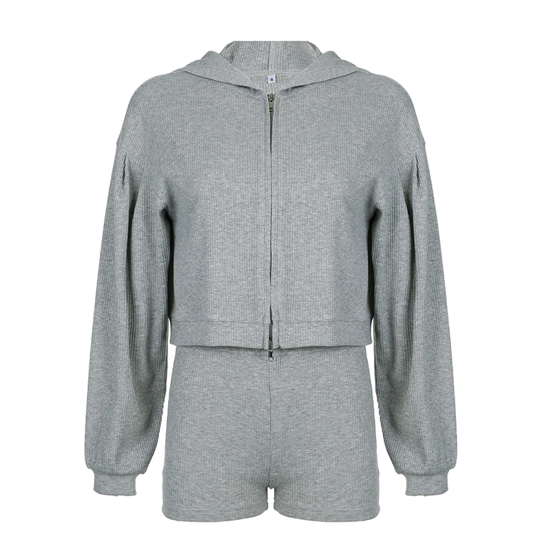 BIIKPIIK-conjunto deportivo conciso de 3 piezas para mujer, conjunto de sujetadores básicos, pantalones cortos de cintura elástica y abrigos con capucha y cremallera, trajes de otoño, nueva moda