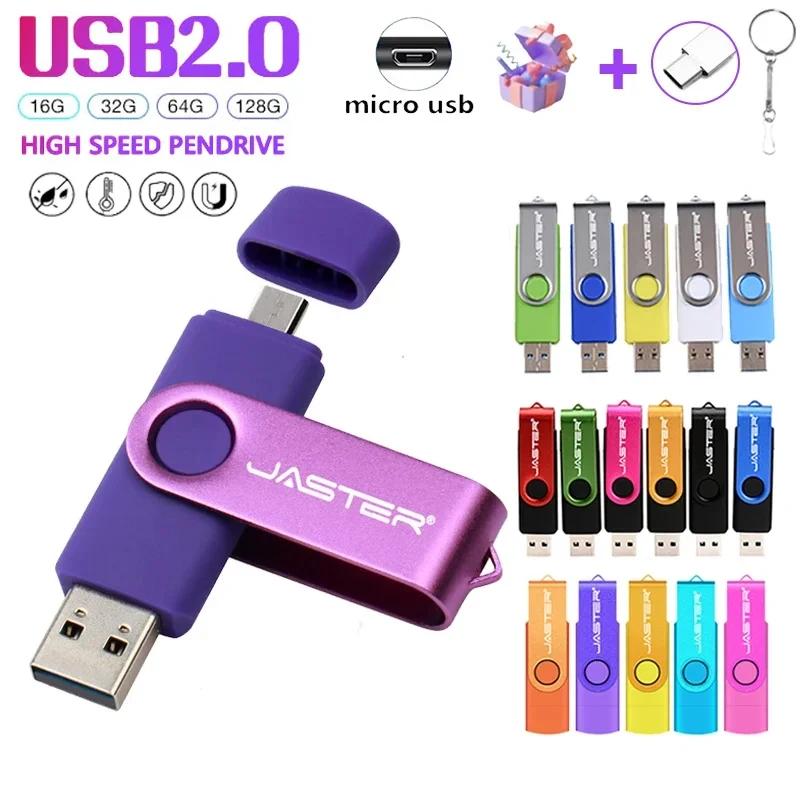 JASTER OTG 2 в 1 USB-накопитель-накопитель 128 ГБ 64 ГБ 32 ГБ 16 ГБ Внешний накопитель с матовым двойным применением Micro USB Stick