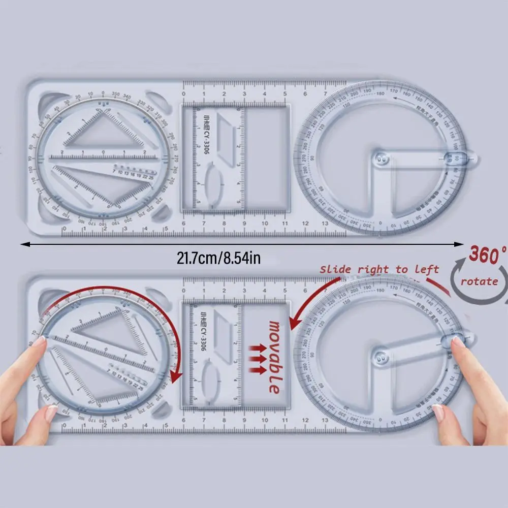 Rotary Multi-function Geometric Drawing Ruler Protractor Learning Measuring Tool Creative Stationery Gift School Office Supplies