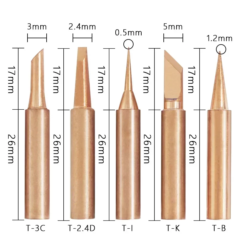 Fer à souder en cuivre pur sans plomb 900M, ensemble de têtes de fer à souder à l'intérieur du cuivre nu chaud, outil de pointe de fer à souder électrique 5/10 pièces