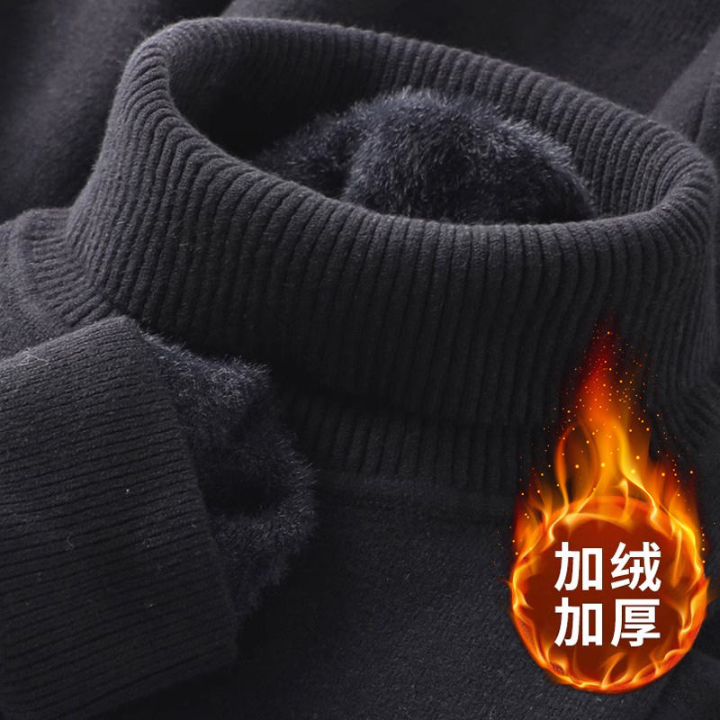 Otoño Invierno suéter de cuello alto para hombres tejido de terciopelo cálido jersey de manga larga al aire libre a prueba de frío blusa Casual suéter Base