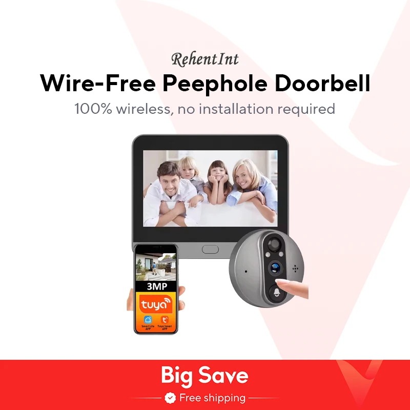 3MP Tuya Smart Life 1080P WiFi แบตเตอรี่ Peephole กล้องประตู doorbell ดิจิตอล Viewer PIR Motion Detector กล้องตาแมวที่ประตู กริ่งประตู โปรแกรมดูดิจิตอลกล้อง Alexa Google Home