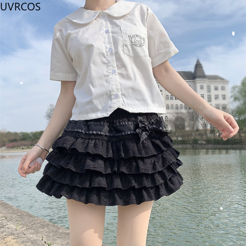 Japanse Stijl Kawaii Lolita Mini Rok Vrouwen Gothic Hoge Taille Ruche Tiered Rokken Zoete Girly Zomer Harajuku Y2k Korte Rok