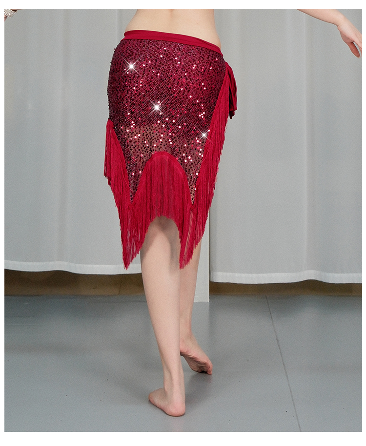 Women Bellydance Clothes Long Fringe Irregular Fishnet Shimmy Belt Belly Dance Hip Scarf Sparkle Sequins Tie Wraps