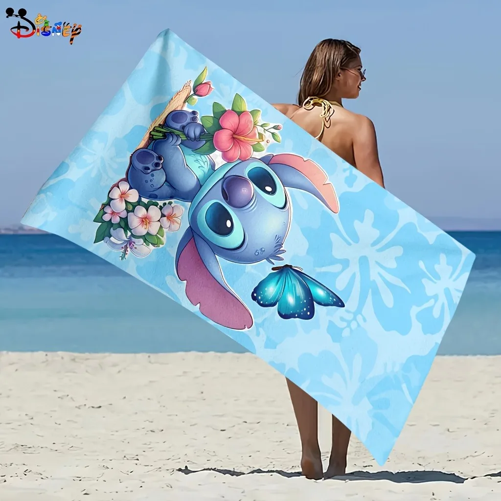 Stitch Beach Towel: Adorable Design with Butterfly and Flowers - Perfect for Summer! Suitable for towels, bath towels