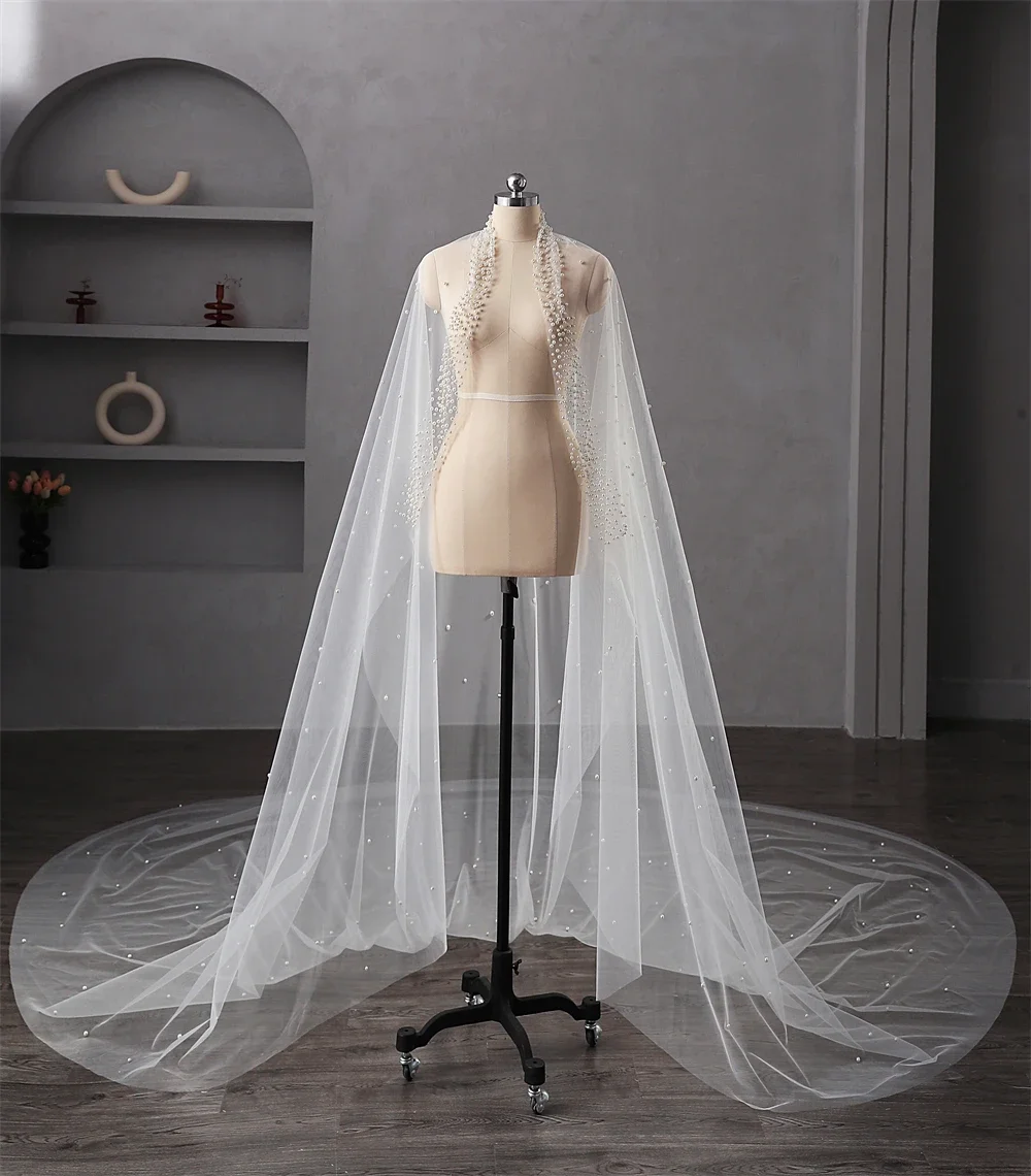 Ngọc Trai Cưới Mạng Che Mặt 1 Lớp Dài Cô Dâu Nhà Thờ Chính Tòa Áo Voan Đính Ngọc Trai Mantilla Sang Trọng Voan Pha Lê Cô Dâu Vân Phụ Kiện Tóc