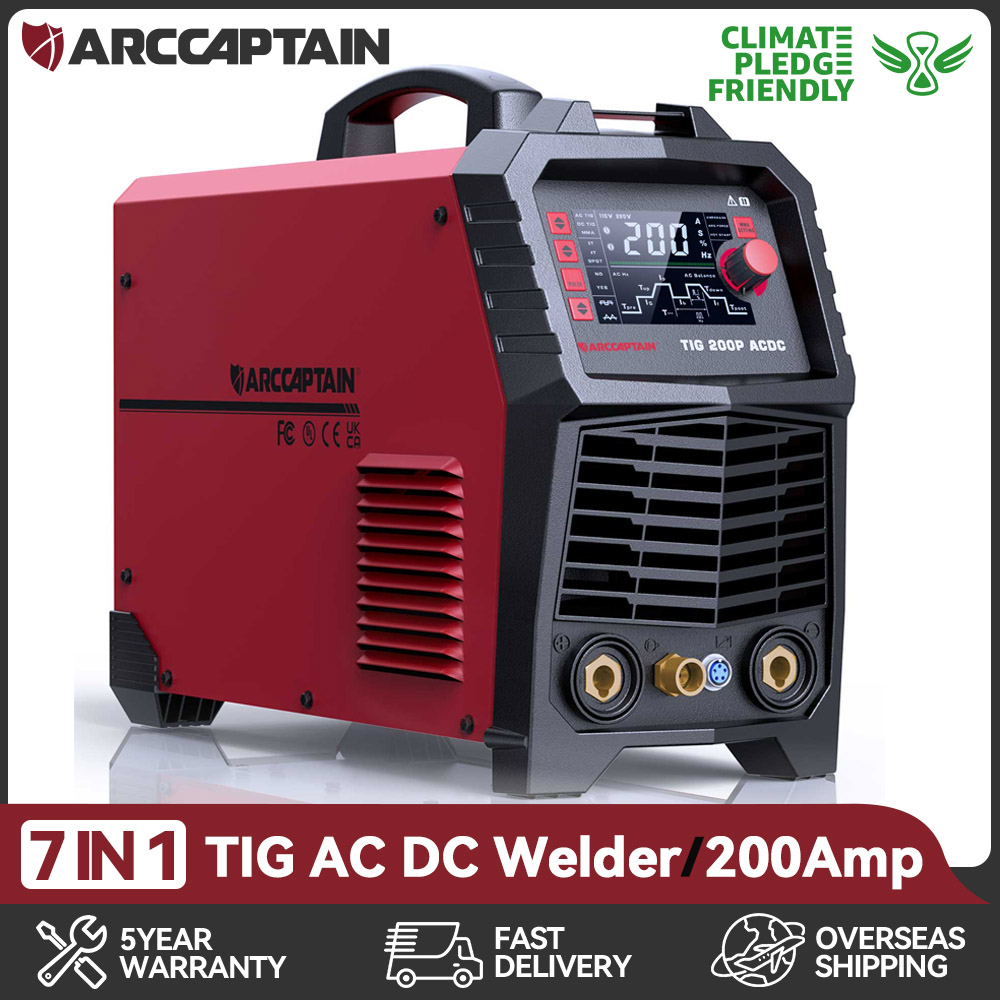 ARCCAPTAIN 7-in-1-WIG-AC/DC-Schweißgerät, 220 V, 200 A, Wechselrichter, WIG/StickPulse, Aluminium, quadratisch/dreieckig, Welle/Spot MultiProcess