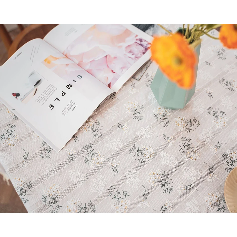 Toalha de mesa floral de algodão com margaridas pequenas estilo coreano, decoração de mesa de chá, capa de mesa retangular para cozinha, casamento, sala de jantar